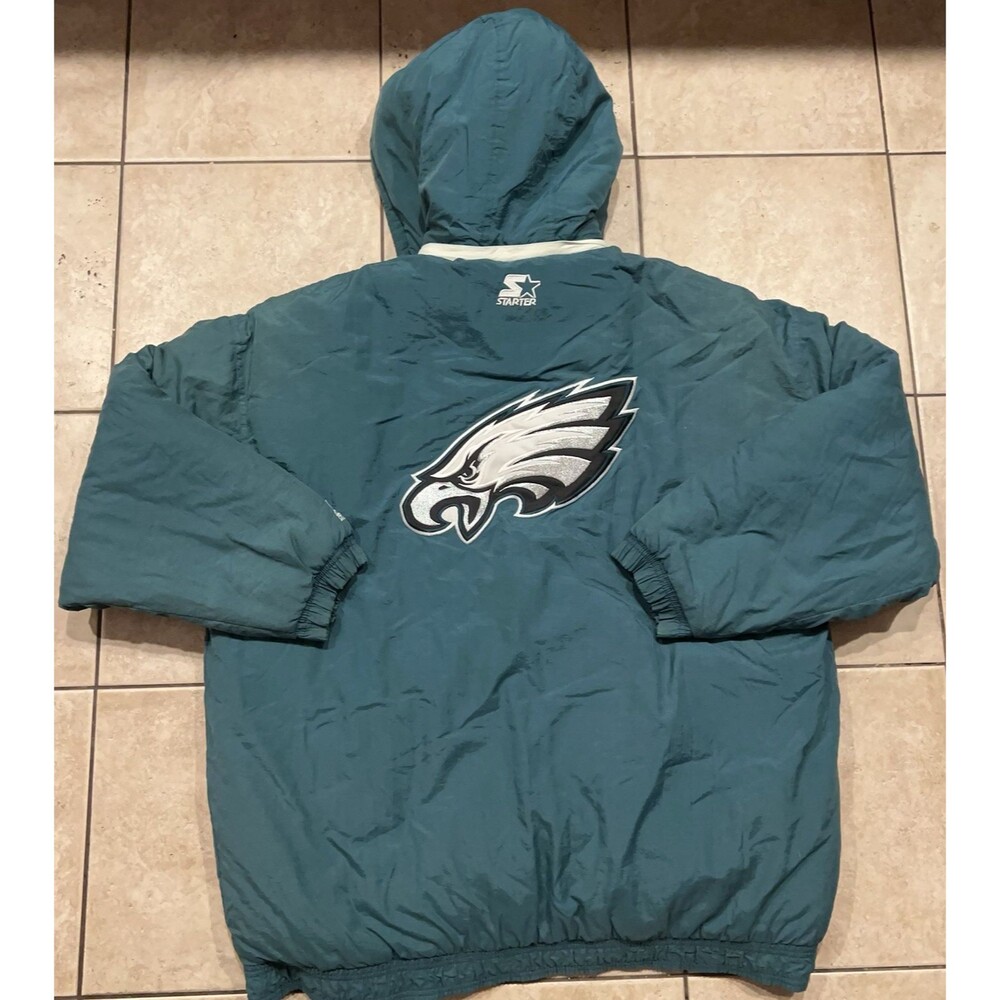 Vintage Philadelphia Eagles Jacket Mens XXL Green Starter Full Zip Coat Hooded